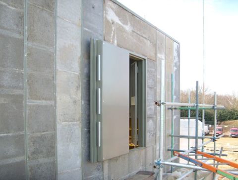 Safe door from the outside with scaffolding