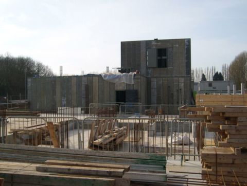 Construction site with large vault construction